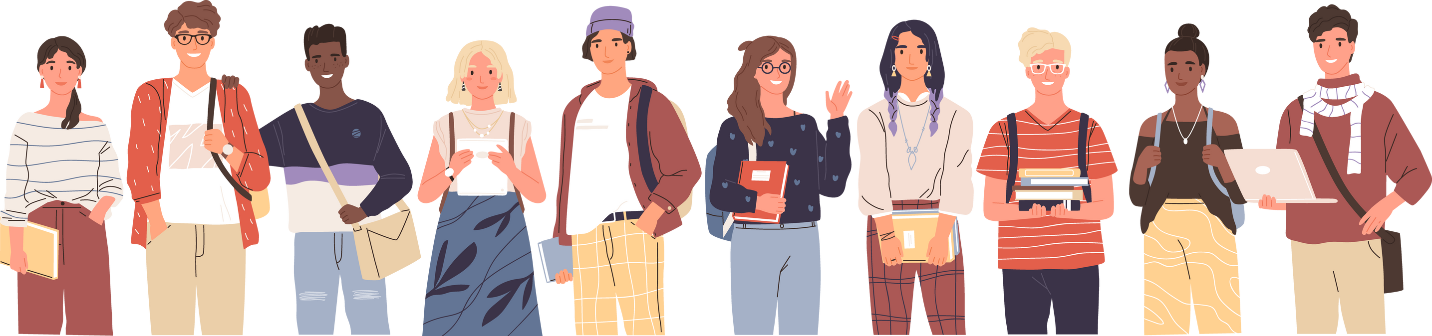 Group of Multicultural Students Illustration